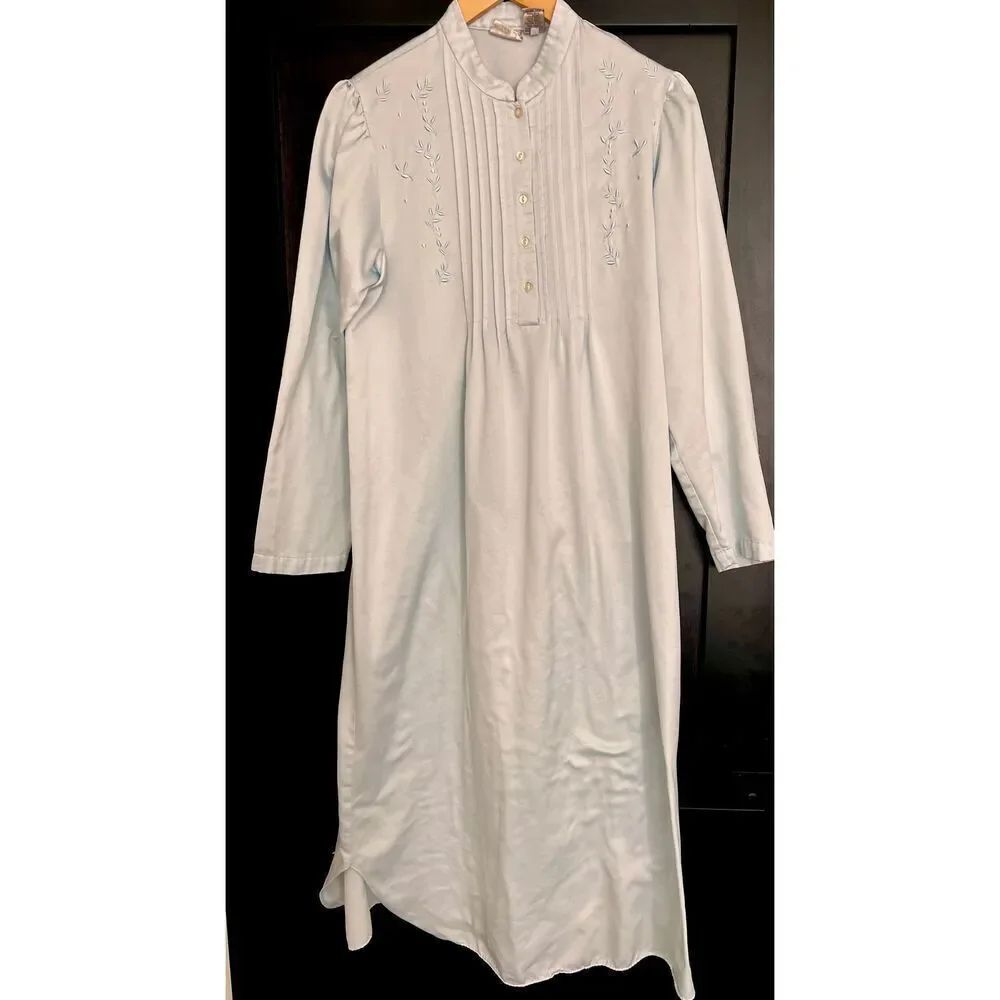 Vintage Kim Rogers Floral Motif Cuddle Soft Lined Long Blue Nightgown- Sz  Med